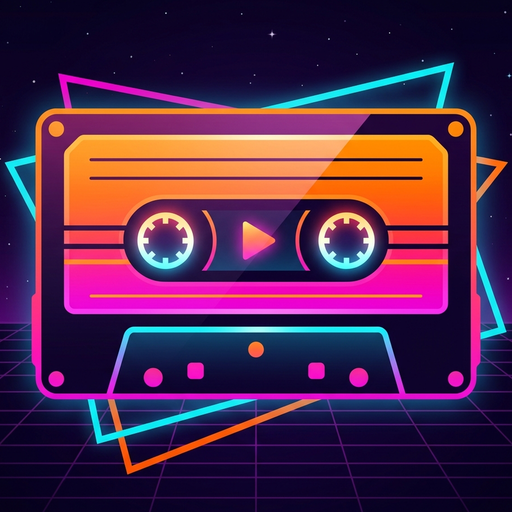 MP95 app icon: a neon cassette