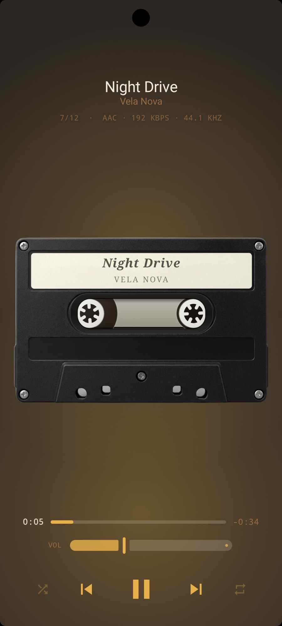 MP95 cassette deck on an Android phone with the track name printed on the label