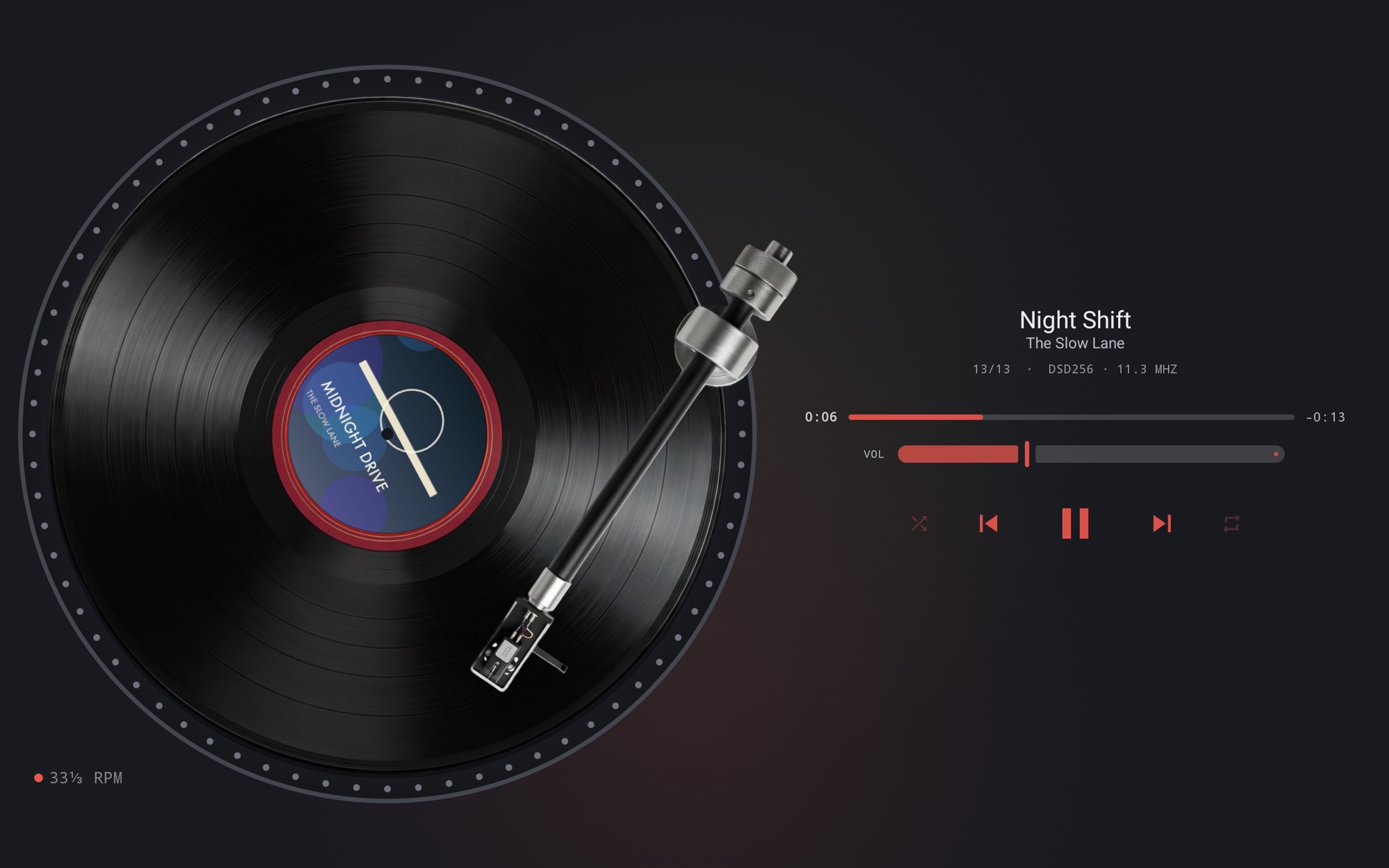 MP95 on an Android tablet playing a DSD256 file on the turntable
