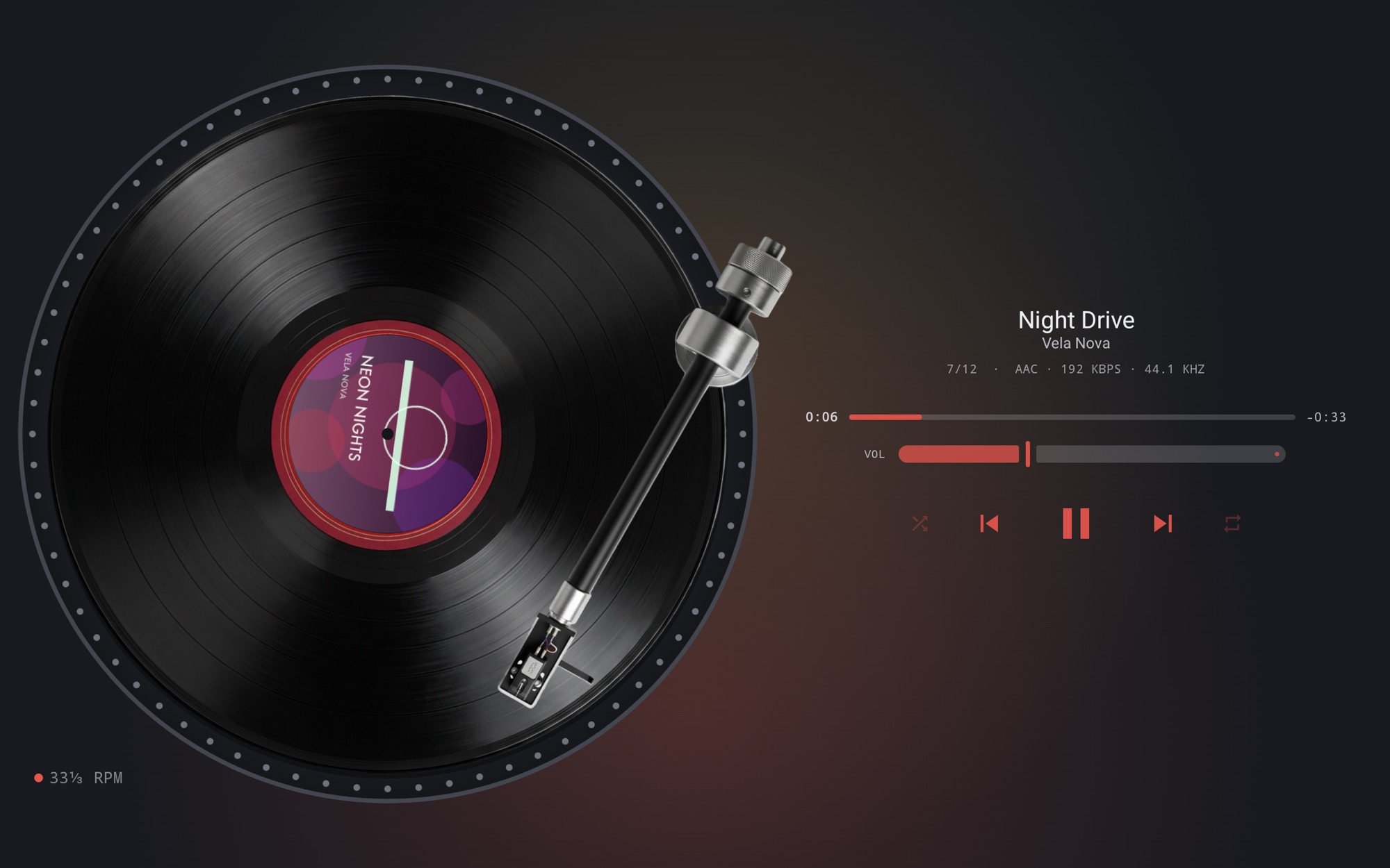 MP95 on an Android tablet: the turntable