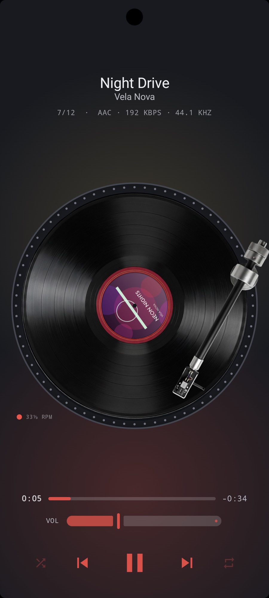 MP95 turntable on Android with the album art on the record label
