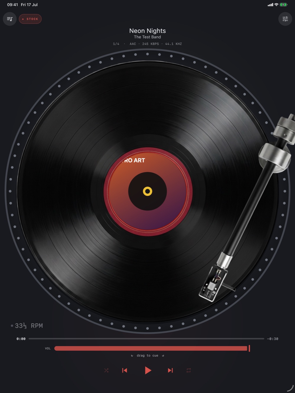 MP95 vinyl player on iPad