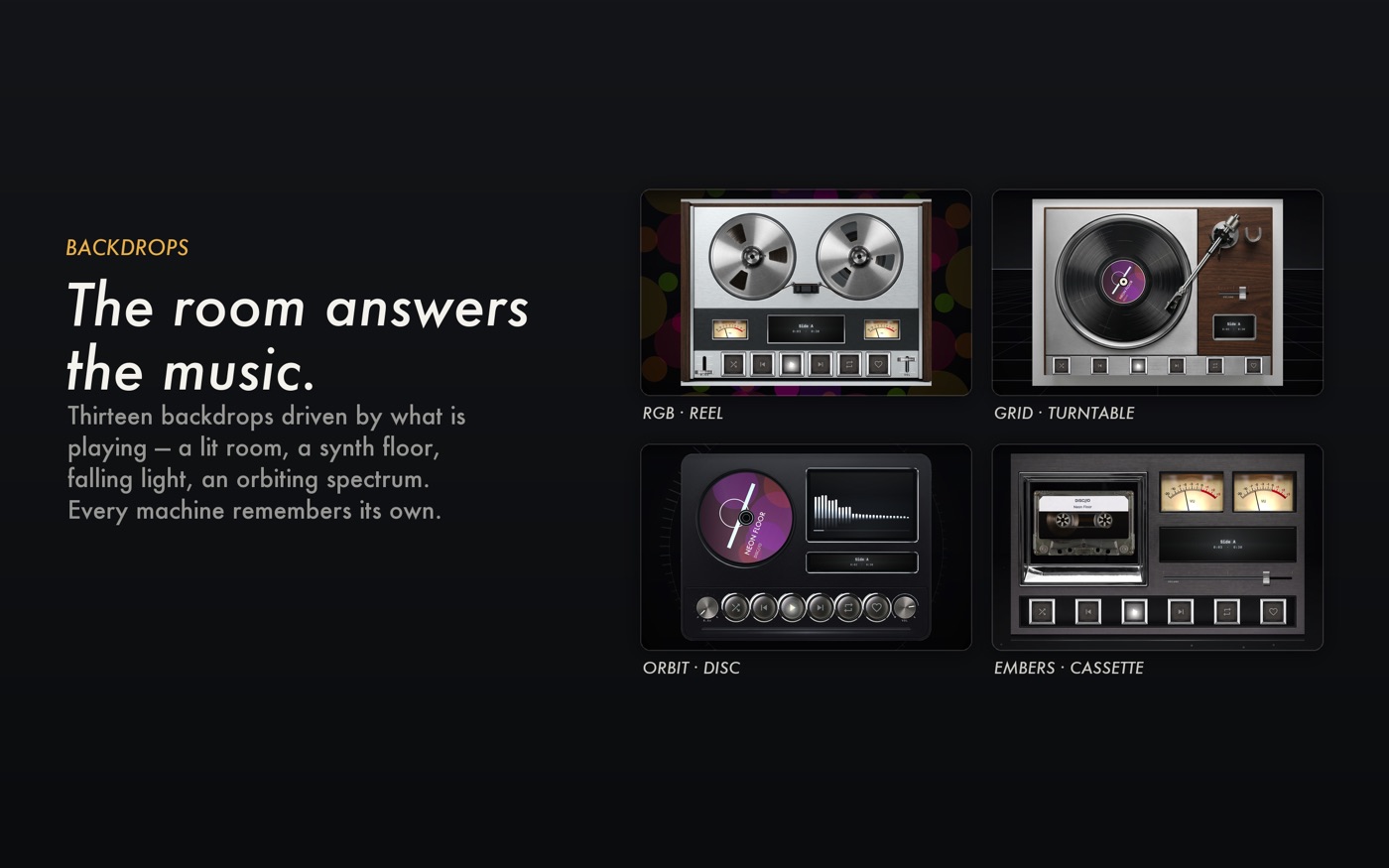 Four MP95 machines in different audio-reactive rooms on Mac