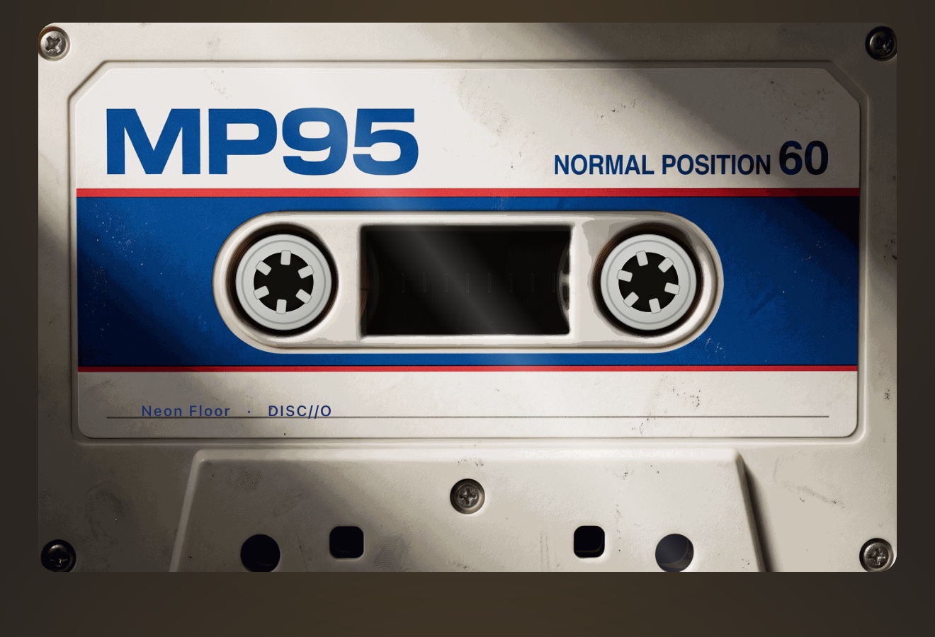 BLUE cassette shell: cream body with a blue band and a stadium-shaped window frame