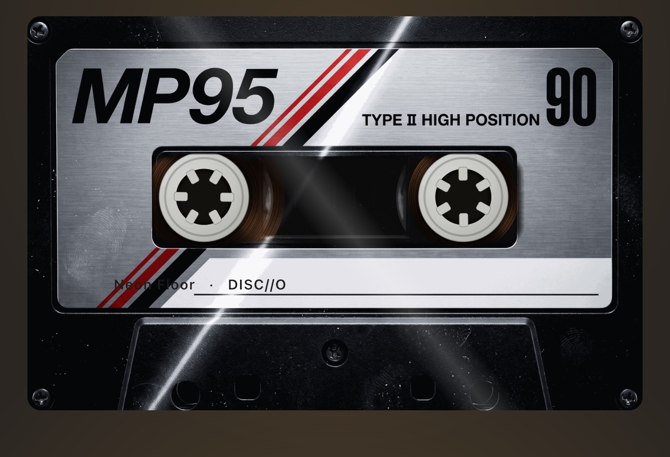 CHROME cassette shell: silver label with red and black diagonal stripes, TYPE II HIGH POSITION 90