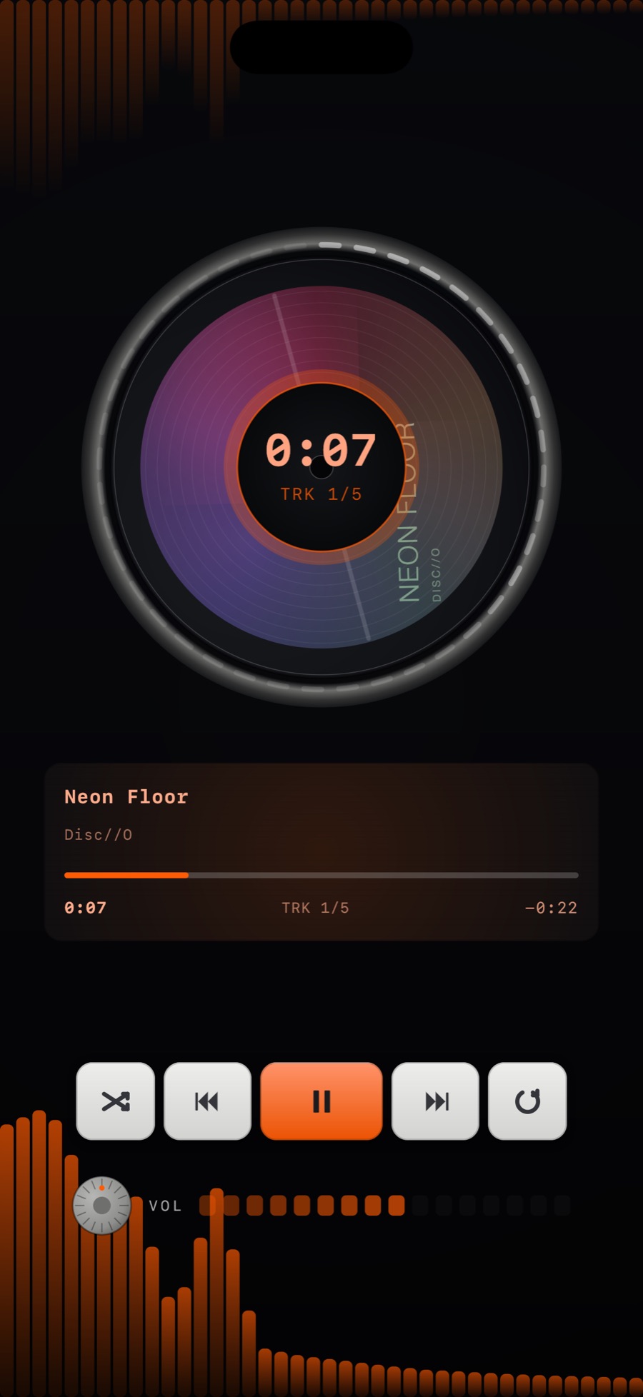 MP95-Disc-Player mit dem BARS-Spektrum-Visualizer dahinter