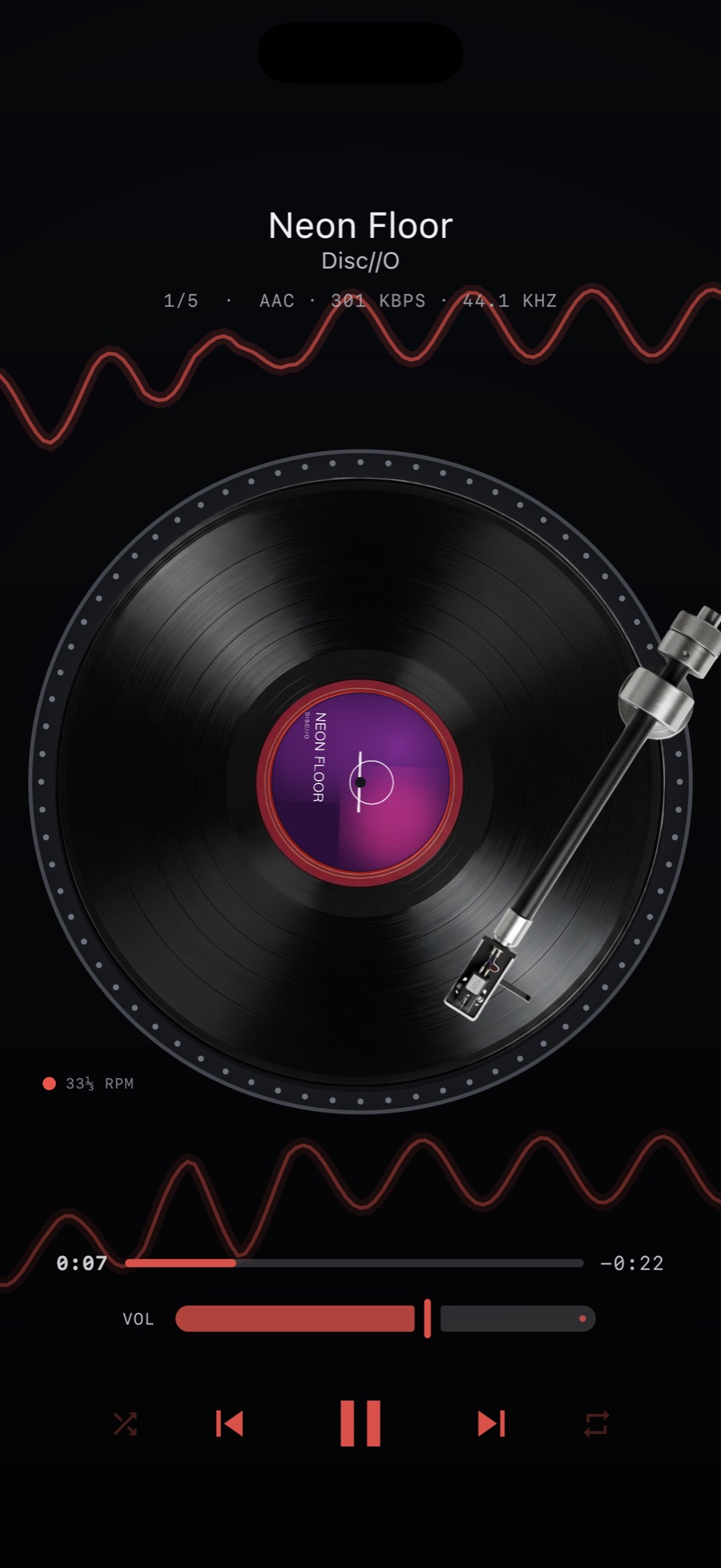 MP95 turntable with the WAVE waveform visualizer behind it