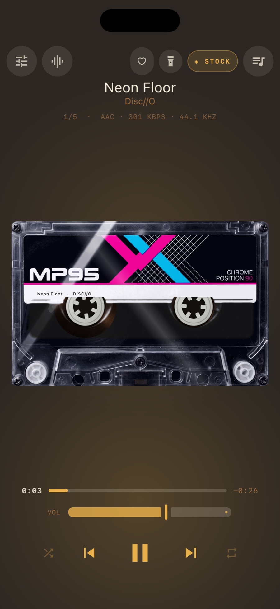 MP95 cassette deck with the small Room Light flashlight button in the top row next to the FX chip